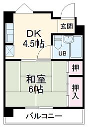 キャッスルミニ松園 4階1DKの間取り
