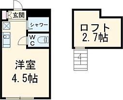 ル・ブリストル・カルハ 2階ワンルームの間取り