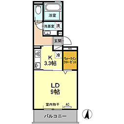 さくら 2階1Kの間取り