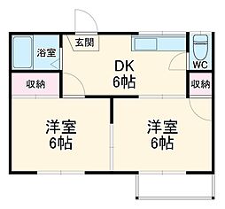 元町ハイツ　Ａ棟 2階2DKの間取り