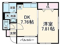 JR常磐線 金町駅 徒歩20分の賃貸アパート 1階1DKの間取り