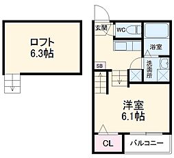 ハーモニーテラス生駒町II 1階1Kの間取り