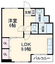 リエス西院 6階1LDKの間取り