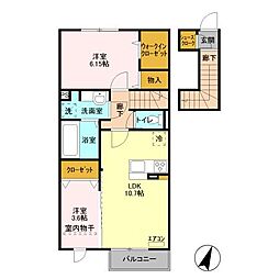 千葉都市モノレール 穴川駅 徒歩19分の賃貸アパート 2階2LDKの間取り