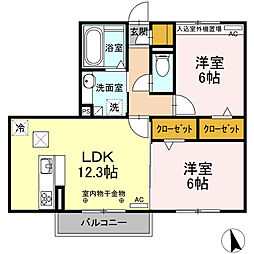 リジュール 1階2LDKの間取り