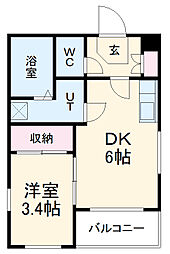 ＢＲＩＸ児玉浄心 1階1DKの間取り
