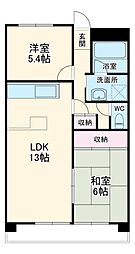 名鉄名古屋本線 丸ノ内駅 徒歩8分の賃貸マンション 4階2LDKの間取り