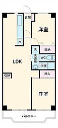 小田急小田原線 秦野駅 徒歩17分の賃貸マンション 1階2LDKの間取り