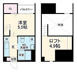 アンソレイユ源兵衛町 1階ワンルームの間取り
