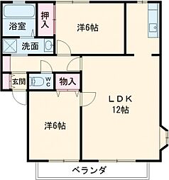 サンビレッジ小山Ｄ 1階2LDKの間取り