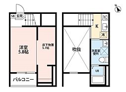 clarte 内田橋 II 2階ワンルームの間取り