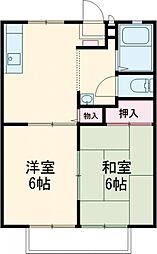 東武佐野線 堀米駅 3.7kmの賃貸アパート 1階2DKの間取り
