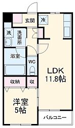 エバーグリーン 2階1LDKの間取り