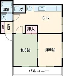 セイコーハイツ 2階2DKの間取り