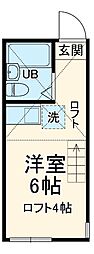 JR横浜線 小机駅 徒歩7分の賃貸アパート 2階ワンルームの間取り