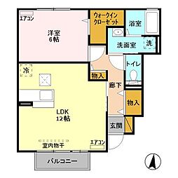 つくばエクスプレス つくば駅 徒歩16分の賃貸アパート 1階1LDKの間取り