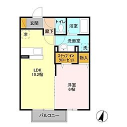 リヴェール 2階1LDKの間取り