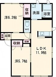 ベルドミールＢ 1階2LDKの間取り