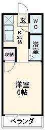 ヴィラージュ市野井 1階1Kの間取り