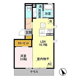 フルール 1階1LDKの間取り
