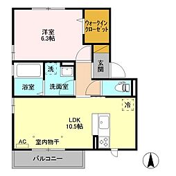 東武伊勢崎線 太田駅 徒歩18分の賃貸アパート 2階1LDKの間取り