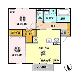 パン・リーヴ（PIN・RIVE） 2階2LDKの間取り