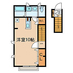 シルクコートＡ 2階1Kの間取り