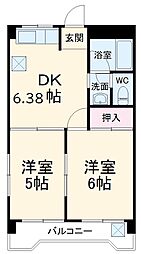 JR東海道本線 穂積駅 徒歩22分の賃貸マンション 3階2DKの間取り