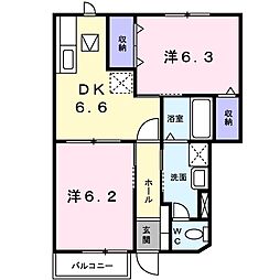 スクエアハウスIII 1階2DKの間取り