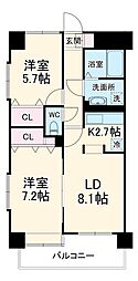 JR京浜東北・根岸線 川口駅 徒歩14分の賃貸マンション 5階2LDKの間取り