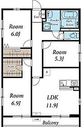 リブリ・プルミエール雅 2階3LDKの間取り