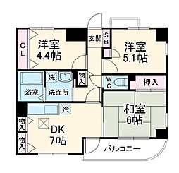 JR京浜東北・根岸線 川口駅 徒歩15分の賃貸マンション 1階3DKの間取り