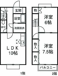 名鉄津島線 七宝駅 徒歩13分の賃貸テラスハウス 1階2LDKの間取り