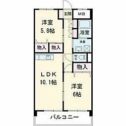 ギブリ千音寺 2階2LDKの間取り