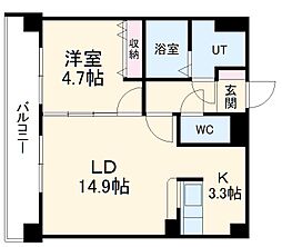 名鉄名古屋本線 山王駅 徒歩5分の賃貸マンション 2階1LDKの間取り
