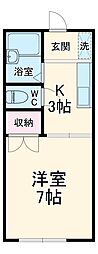 クレール湘南 2階1Kの間取り