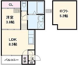 名古屋市営東山線 高畑駅 徒歩8分の賃貸アパート 2階1LDKの間取り