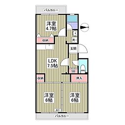 セジュールマンション 5階3DKの間取り