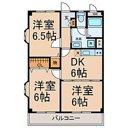 近鉄名古屋線 伏屋駅 徒歩32分の賃貸マンション 3階3DKの間取り