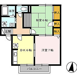 遠州鉄道 自動車学校前駅 徒歩15分の賃貸アパート 1階2DKの間取り