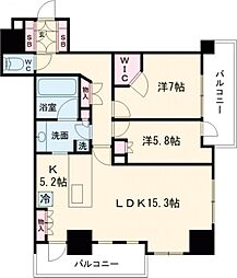 JR山手線 五反田駅 徒歩8分の賃貸マンション 26階2LDKの間取り