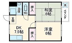 名古屋市営東山線 覚王山駅 徒歩3分の賃貸マンション 3階2DKの間取り