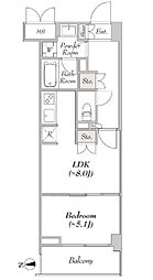 東急目黒線 大岡山駅 徒歩4分の賃貸マンション 5階1LDKの間取り
