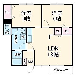 イーストヒルズSHONAN 2LDKの間取図画像