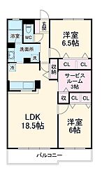 パティオタワー大宮 13階2SLDKの間取り