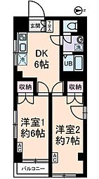 JR埼京線 十条駅 徒歩10分の賃貸マンション 3階2DKの間取り