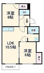 JR中央本線 勝川駅 徒歩8分の賃貸アパート 2階2LDKの間取り