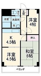 東武東上線 朝霞台駅 徒歩23分の賃貸マンション 4階3Kの間取り