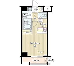 JR山手線 五反田駅 徒歩5分の賃貸マンション 10階1Kの間取り