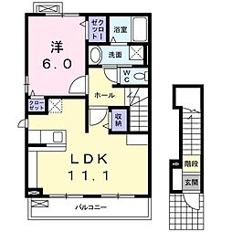 サニーメゾンＭ 2階1LDKの間取り